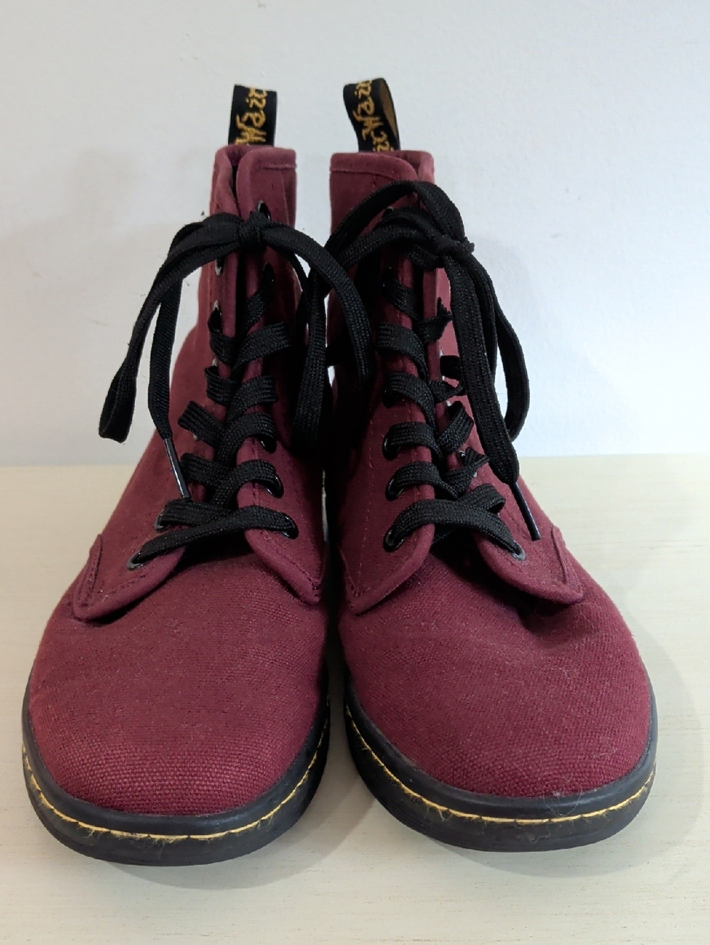 Dr. Martens Burgundy Canvas Lace-Up Boots with Black Laces Size 6